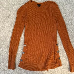 Rust Orange Knit Sweater with Button Accents